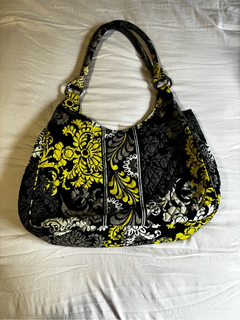 Vera Bradley Black Quilted Hobo with Yellow Floral Print